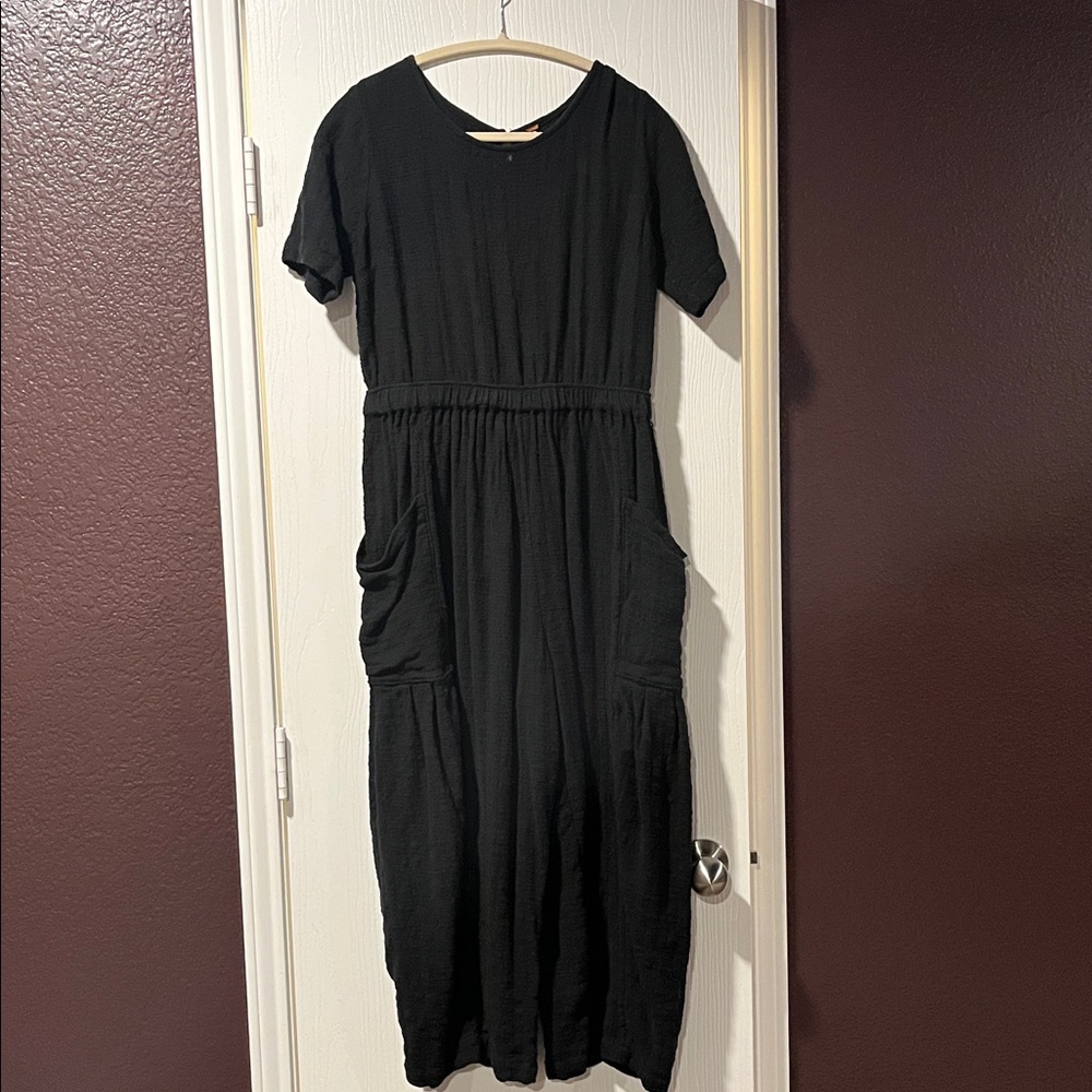 Free People Black Cropped Jumpsuit